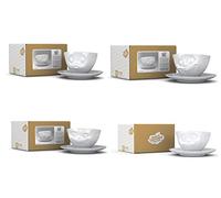 Fiftyeight - Lot de 4 tasses - Motif souriant et baiser - Heureux et délicieux - Blanc - Environ 200 ml