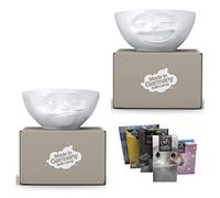 Fiftyeight Products Lot de 2 bols + serviettes, 350 ml, décor visage qui rit et visage qui se régale