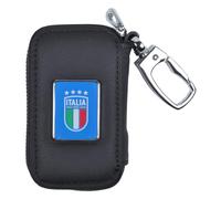 FIGC Porte-clés en cuir avec fermeture éclair, anneaux intérieurs et plaque appliquée avec logo national de football italien, 251839 ITALIE, Noir, Taglia unica