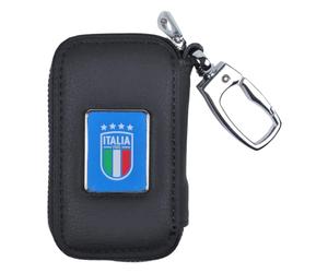 FIGC Porte-clés en cuir avec fermeture éclair, anneaux intérieurs et plaque appliquée avec logo national de football italien, 251839 ITALIE, Noir, Taglia unica