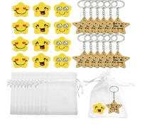 FIGCY Lot de 12 Porte-clés Étoile et Gommes, Cadeaux de Fin d'Année Scolaire pour Élèves de la Part des Enseignants, Souvenir de Graduation avec Sachets en Organza