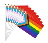 FIGCY Lot de 20 Drapeaux Progress Pride sur Bâton, Petits Drapeaux Arc-en-ciel LGBT 14 x 21 cm, Mini Bannières Portatives pour Défilé, Festival et Décorations de Fête, avec Mât en Plastique