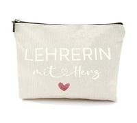 FIGCY Trousse Maquillage avec Cœur pour Enseignante, Cadeau de Remerciement ou d'Adieu, Sac Pratique pour Professeurs, Cadeau en Tissu pour Enseignants