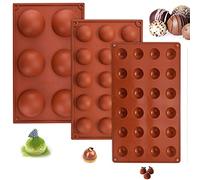 FIGFYOU 3 Pcs Moule Silicone Demi Sphère Moule Flexible Demi Sphère Moule Sphère 3d Moule Silicone Micro Onde Moule Gâteau Demi Sphère avec 6/15/24 Trous Demi-Cercle pour Gâteaux Gelée Pudding