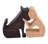 FIGGRITID Statue de Famille de Chiens en Bois, Ornements Faits à la Main, Décoration en Bois, Artisanat D'Ornement pour Bureau, Salon (Homme + Chiot)