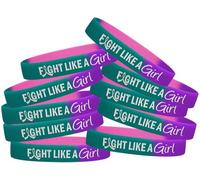 Fight Like a Girl Combat comme Une Fille Bracelet en Silicone Bracelet 10-Pack Plusieurs Choix de Couleur, Teal, Purple, Pink