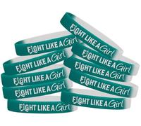Fight Like a Girl Combat comme Une Fille Bracelet en Silicone Bracelet 10-Pack Plusieurs Choix de Couleur, Teal & White