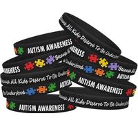 Fight Like a Girl Lot de 10 Bracelets en Silicone pour la Sensibilisation à l'Autisme Parce Que Chaque Enfant mérite d'être Compris, Noir, Unisexe