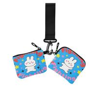 Fighting Cartoon Cute White Rabbit Women Dual Wallets Busniess Card Cases Minimalist Women Money Organizers with Zipper Coin Pocket for Girls 2 Pcs mujer para tarjetas, lutte dessin animé mignon lapin