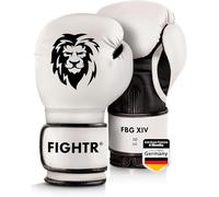 FIGHTR Gants de Boxe de qualité supérieure - Stabilité et Force de Frappe idéales - Gants de Boxe pour MMA, Muay Thai, Kickboxing et Arts Martiaux - avec Sac de Transport (Blanc/Noir, 14 oz)