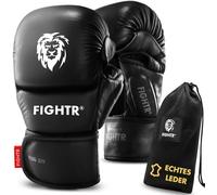 FIGHTR® MMA Pro Sparring Gants en cuir véritable avec meilleur ajustement pour une stabilité maximale | Rembourrage extra épais | Pour sparring, MMA, kickboxing et arts martiaux | Sac de transport