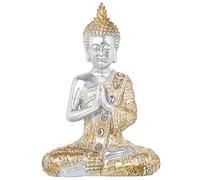 FIGURA RESINA BUDA PLATEADO TÚNICA DORADA 28X16X41CM