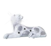 FIGURA RESINA LEOPARDO BLANCO/PLATA C/PLUMA ARTIFICIAL 23X9X12CM