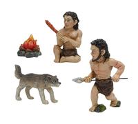 Figure D' Primitif - Figurines D' Des Cavernes Et De Loups | 4 Pièces Ornements En Résine Conception De Feu De Camp Tribal Statues De Jardin Miniatures, Décor De Paysage De L'âge De Pi