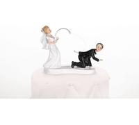 Figure de gâteau couple de mariés - le marié à la canne à pêche, dessus de gâteau jeunes mariés avec canne à pêche