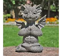 Figure de jardin Dragon méditant l Statue de dragon LED pour l'extérieur & la cour l Dinosaure Deko Sculpture avec lumière pour la terrasse & le salon