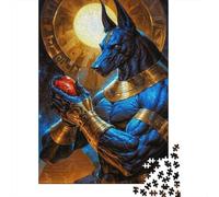 Figure de Mythologie Égyptienne Puzzle 1000 Pièces pour Adultes Dieu Tête de Loup Bleu Jeu de Puzzle Famille Détente Déco 70x50cm/1000pcs