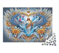 Figure Sacrée Ailes Dange Puzzle 1000 Pièces Puzzle pour Adultes Papier Motif Floral en Forme de Cœur Détente Activité Familiale 38x26cm/1000pcs