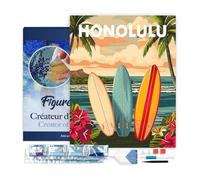 Figured’Art Diamond Painting Broderie Diamant 40x50cm Avec Cadre Toile Tendue Strass Perles Carrés - Affiche de voyage Honolulu - Kit Complet 5D DIY Activité Manuelle Loisirs Créatifs Adultes