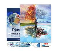 Figured’Art Diamond Painting Broderie Diamant 40x50cm Avec Cadre Toile Tendue Strass Perles Carrés - Arbre 4 saisons Classique - Kit Complet Paysage 5D DIY Activité Manuelle Loisirs Créatifs Adultes