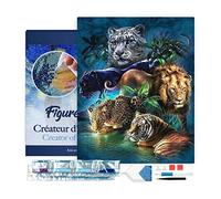 Figured’Art Diamond Painting Broderie Diamant 40x50cm Avec Cadre Toile Tendue Strass Perles Carrés - Animaux de la Jungle - Kit Complet 5D DIY Activité Manuelle Loisirs Créatifs Adultes