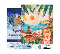 Figured’Art Diamond Painting Broderie Diamant 40x50cm Avec Cadre Toile Tendue Strass Perles Carrés - Bali au coucher du soleil - Kit Complet 5D DIY Activité Manuelle Loisirs Créatifs Adultes