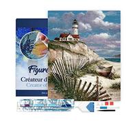 Figured’Art Diamond Painting Broderie Diamant 40x50cm Avec Cadre Toile Tendue Strass Perles Carrés - Bord de Mer - Kit Complet Paysage 5D DIY Activité Manuelle Loisirs Créatifs Adultes