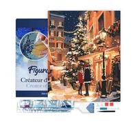 Figured’Art Diamond Painting Broderie Diamant 40x50cm Avec Cadre Toile Tendue Strass Perles Carrés - Couple en Ville à Noël - Kit Complet 5D DIY Activité Manuelle Loisirs Créatifs Adultes