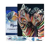 Figured’Art Diamond Painting Broderie Diamant 40x50cm Avec Cadre Toile Tendue Strass Perles Carrés - Couple de Zèbres - Kit Complet Animaux 5D DIY Activité Manuelle Loisirs Créatifs Adultes