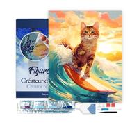 Figured’Art Diamond Painting Broderie Diamant 40x50cm Avec Cadre Toile Tendue Strass Perles Carrés - Chat surfeur - Kit Complet 5D DIY Activité Manuelle Loisirs Créatifs Adultes