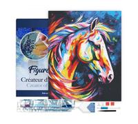 Figured’Art Diamond Painting Broderie Diamant 40x50cm Avec Cadre Toile Tendue Strass Perles Carrés - Cheval Coloré Abstrait - Kit Complet 5D DIY Activité Manuelle Loisirs Créatifs Adultes