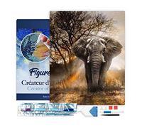 Figured’Art Diamond Painting Broderie Diamant 40x50cm Avec Cadre Toile Tendue Strass Perles Carrés - Eléphant dans la Savane - Kit Complet Animaux 5D DIY Activité Manuelle Loisirs Créatifs Adultes