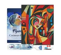 Figured’Art Diamond Painting Broderie Diamant 40x50cm Avec Cadre Toile Tendue Strass Perles Carrés - Femme abstraite style Picasso - Kit Complet 5D DIY Activité Manuelle Loisirs Créatifs Adultes