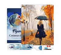 Figured’Art Diamond Painting Broderie Diamant 40x50cm Avec Cadre Toile Tendue Strass Perles Carrés - Femme sous la Pluie - Kit Complet 5D DIY Activité Manuelle Loisirs Créatifs Adultes