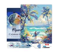 Figured’Art Diamond Painting Broderie Diamant 40x50cm Avec Cadre Toile Tendue Strass Perles Carrés - Journée ensoleillée à la plage - Kit Complet 5D DIY Activité Manuelle Loisirs Créatifs Adultes