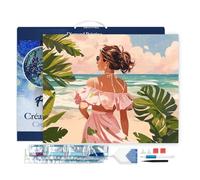 Figured’Art Diamond Painting Broderie Diamant 40x50cm Avec Cadre Toile Tendue Strass Perles Carrés - Jolie fille au bord de la mer - Kit Complet 5D DIY Activité Manuelle Loisirs Créatifs Adultes