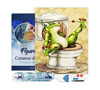 Figured’Art Diamond Painting Broderie Diamant 40x50cm Avec Cadre Toile Tendue Strass Perles Carrés - La Grenouille aux Toilettes - Kit Complet Animaux 5D DIY Activité Manuelle Loisirs Créatifs Adultes