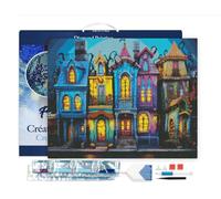Figured’Art Diamond Painting Broderie Diamant 40x50cm Avec Cadre Toile Tendue Strass Perles Carrés - Maisons gothiques colorées - Kit Complet 5D DIY Activité Manuelle Loisirs Créatifs Adultes