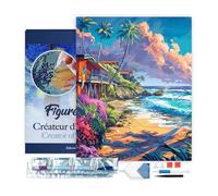 Figured’Art Diamond Painting Broderie Diamant 40x50cm Avec Cadre Toile Tendue Strass Perles Carrés - Maisons en bord de plage - Kit Complet 5D DIY Activité Manuelle Loisirs Créatifs Adultes