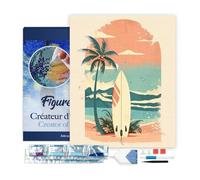 Figured’Art Diamond Painting Broderie Diamant 40x50cm Avec Cadre Toile Tendue Strass Perles Carrés - Planche de surf sur la plage - Kit Complet 5D DIY Activité Manuelle Loisirs Créatifs Adultes