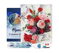 Figured’Art Diamond Painting Broderie Diamant 40x50cm Avec Cadre Toile Tendue Strass Perles Carrés - Roses Belles Fleurs - Kit Complet 5D DIY Activité Manuelle Loisirs Créatifs Adultes