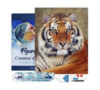 Figured’Art Diamond Painting Broderie Diamant 40x50cm Avec Cadre Toile Tendue Strass Perles Carrés - Regard de Tigre - Kit Complet Animaux 5D DIY Activité Manuelle Loisirs Créatifs Adultes