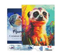 Figured’Art Diamond Painting Broderie Diamant 40x50cm Avec Cadre Toile Tendue Strass Perles Carrés - Suricate Coloré Abstrait - Kit Complet 5D DIY Activité Manuelle Loisirs Créatifs Adultes