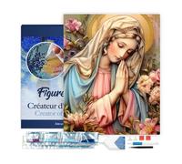 Figured’Art Diamond Painting Broderie Diamant 40x50cm Avec Cadre Toile Tendue Strass Perles Carrés - Sainte Vierge Marie - Kit Complet 5D DIY Activité Manuelle Loisirs Créatifs Adultes
