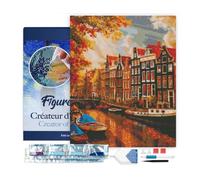 Figured’Art Diamond Painting Broderie Diamant 40x50cm Avec Cadre Toile Tendue Strass Perles Carrés - Soleil à Amsterdam - Kit Complet 5D DIY Activité Manuelle Loisirs Créatifs Adultes