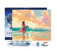Figured’Art Diamond Painting Broderie Diamant 40x50cm Avec Cadre Toile Tendue Strass Perles Carrés - Surfeuse à l'aube - Kit Complet 5D DIY Activité Manuelle Loisirs Créatifs Adultes