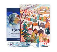 Figured’Art Diamond Painting Broderie Diamant 40x50cm Avec Cadre Toile Tendue Strass Perles Carrés - Village Hivernal Coloré - Kit Complet 5D DIY Activité Manuelle Loisirs Créatifs Adultes