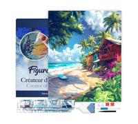 Figured’Art Diamond Painting Broderie Diamant 40x50cm Avec Cadre Toile Tendue Strass Perles Carrés - Village de surf - Kit Complet 5D DIY Activité Manuelle Loisirs Créatifs Adultes