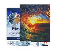 Figured’Art Diamond Painting Broderie Diamant 40x50cm Avec Cadre Toile Tendue Strass Perles Carrés - Vague et coucher de soleil - Kit Complet 5D DIY Activité Manuelle Loisirs Créatifs Adultes