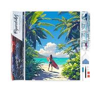 Figured’Art Diamond Painting Broderie Diamant 40x50cm Toile Entière Roulée avec Strass Perles Carrés - Paradis tropical du surf - Kit Complet 5D DIY Activité Manuelle Loisirs Créatifs Adultes